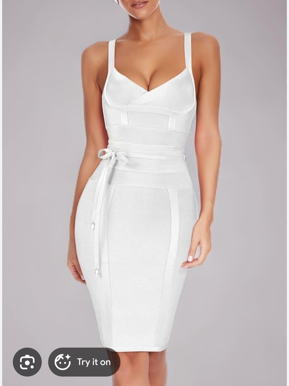 White Waist-Tie Midi Bodycon Dress